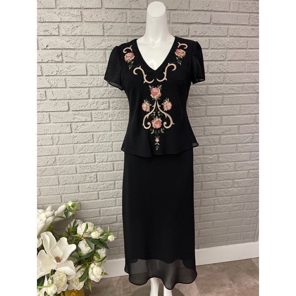 Positive Attitude Floral Embroidered Beaded Midi Dress Size 4P